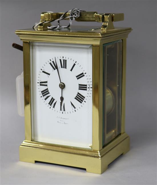 An Edwardian lacquered brass carriage clock, 14.5cm